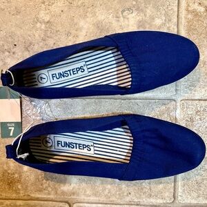 NWT! Funsteps Dark Blue Slip-On Elastic Stretch Comfy Flats Shoes